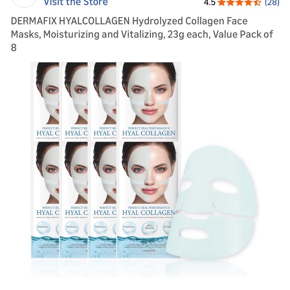 NEW DERMAFIX HyalCollagen Hydrolyzed Collagen Face Masks – 8 Pack
